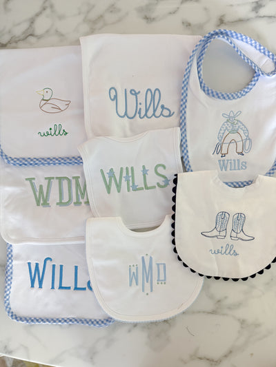 4 Bibs or Burp Cloths Bundle