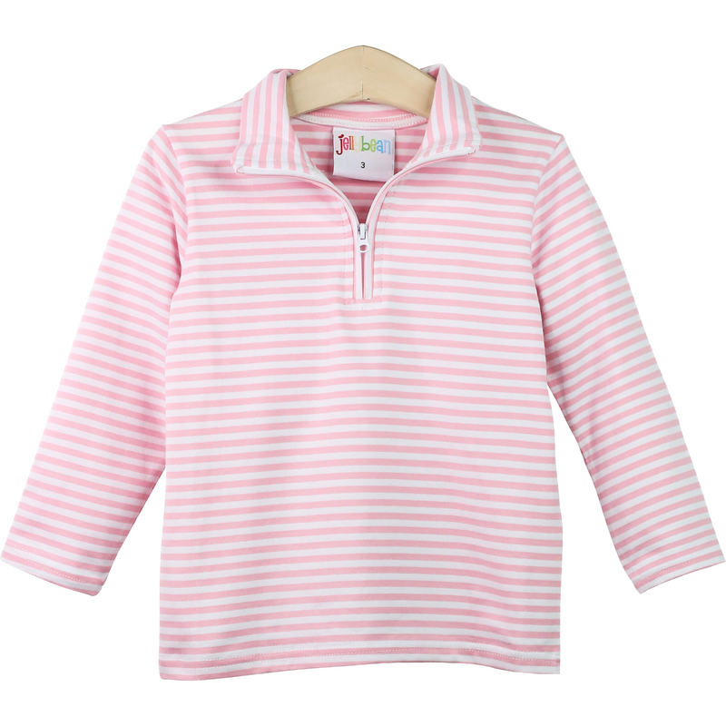 1/4 Knit Pullover Light Pink Stripe