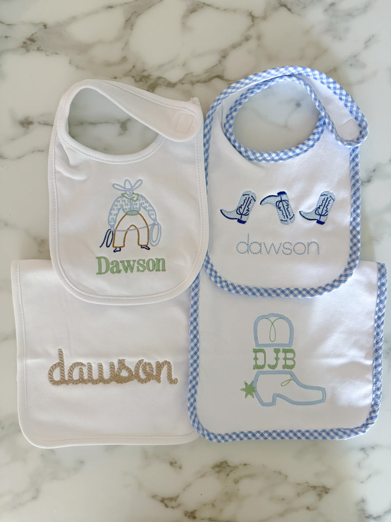 4 Bibs or Burp Cloths Bundle