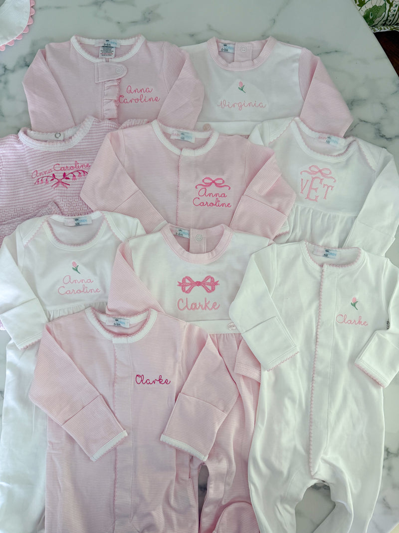 White Pima Footie (Pink and Blue Trim)