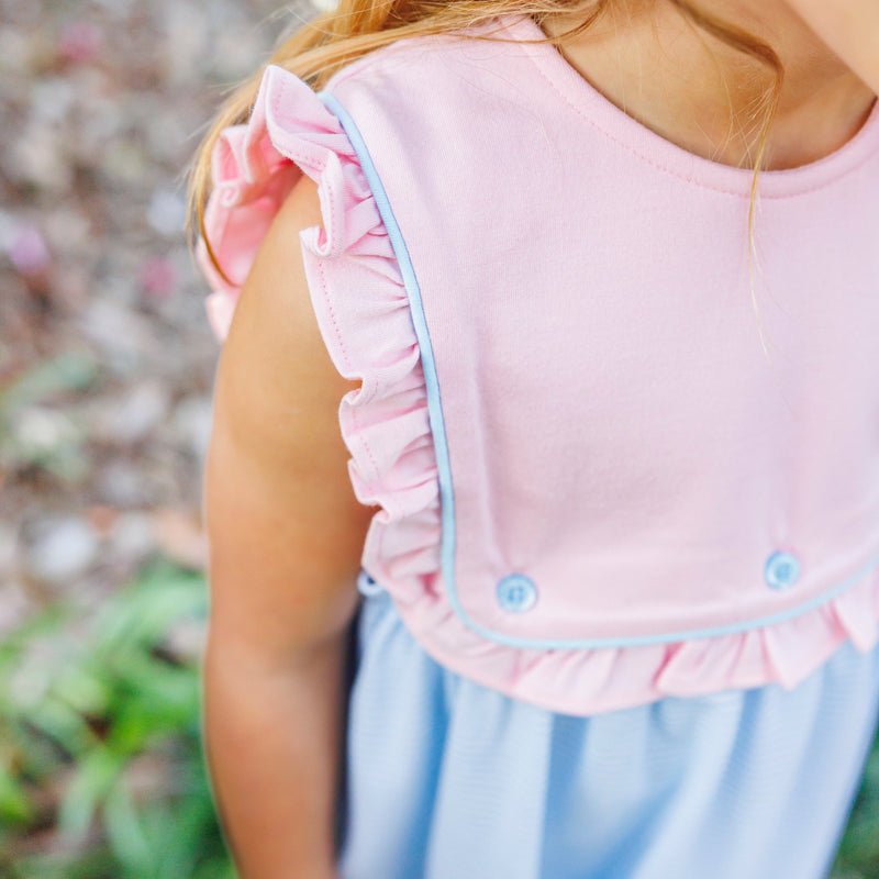 Amelia Dress- Pink with Light Blue Stripe