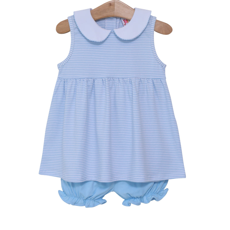 Charlotte Sleeveless Bloomer Set- Light Blue Stripe