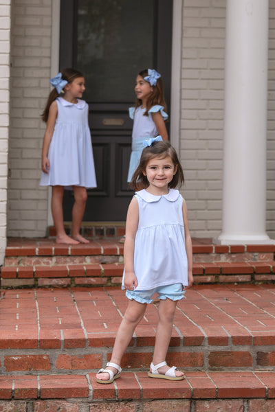 Charlotte Sleeveless Bloomer Set- Light Blue Stripe