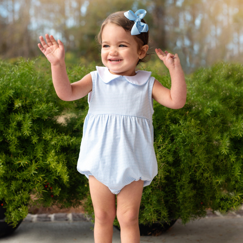 Charlotte Sleeveless Bubble- Light Blue Stripe