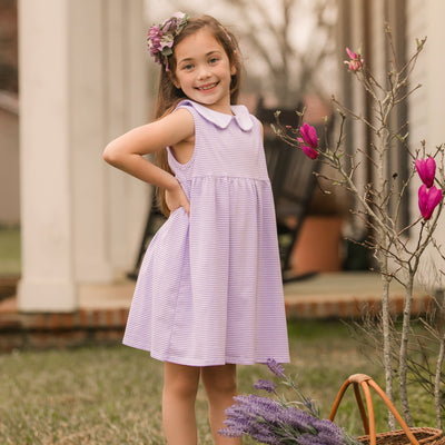 Charlotte Sleeveless Dress- Lavender Stripe