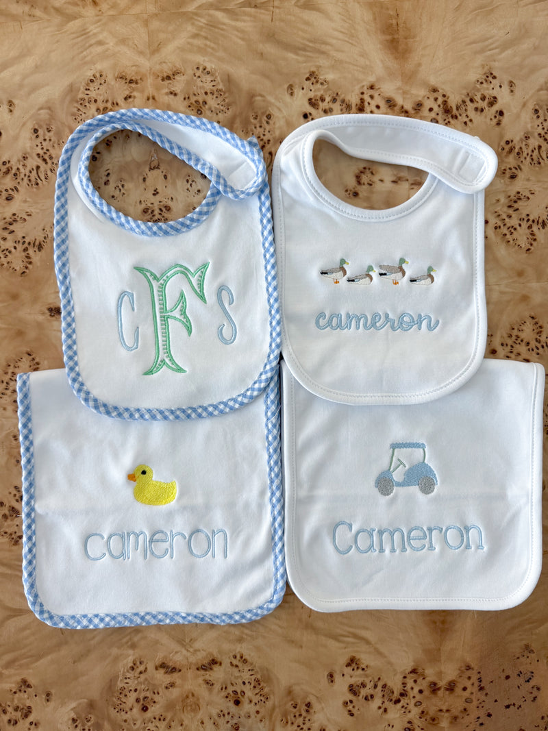 4 Bibs or Burp Cloths Bundle