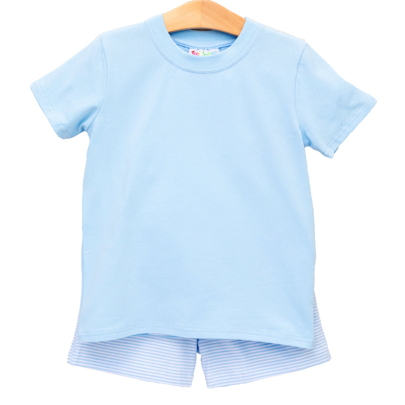 Drew Short Set- Light Blue with Light Blue Stripe