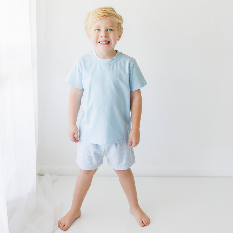 Drew Short Set- Light Blue with Light Blue Stripe