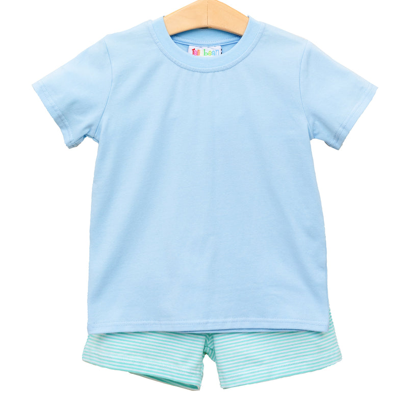 Drew Short Set- Light Blue with Mint Stripe