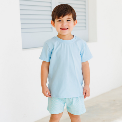 Drew Short Set- Light Blue with Mint Stripe