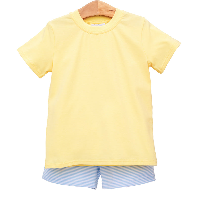 Drew Short Set- Yellow with Light Blue Stripe