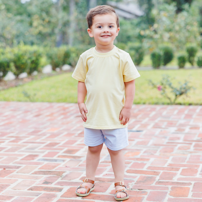 Drew Short Set- Yellow with Light Blue Stripe