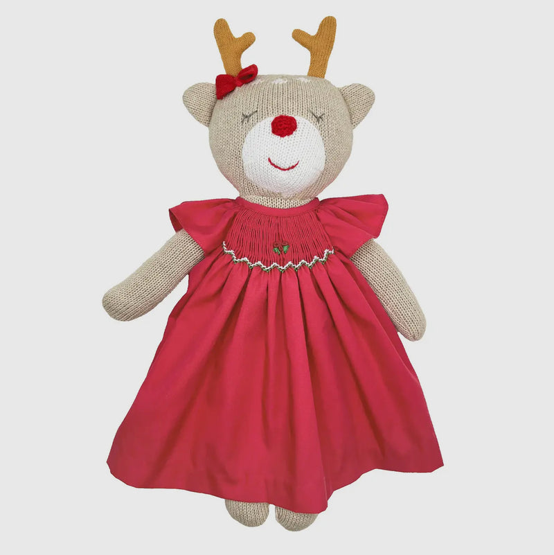 Knit Reindeer Doll with Solid Red Monogrammed Outfit