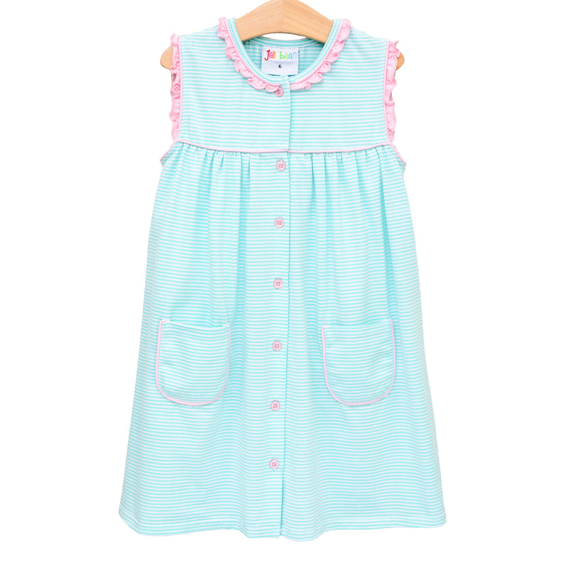 Harper Dress- Mint Stripe with Pink