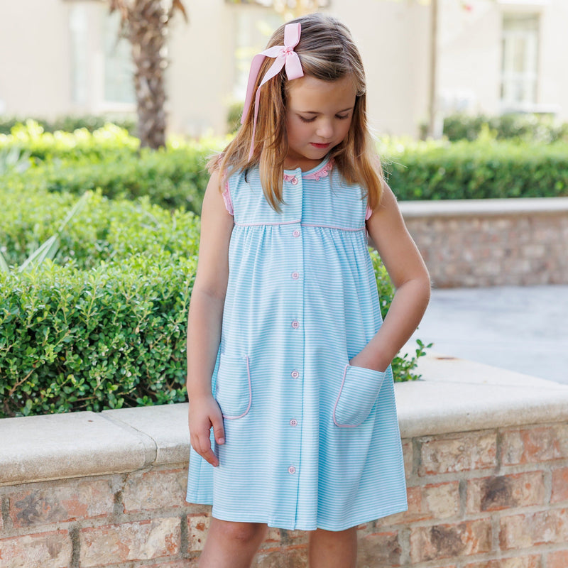 Harper Dress- Mint Stripe with Pink