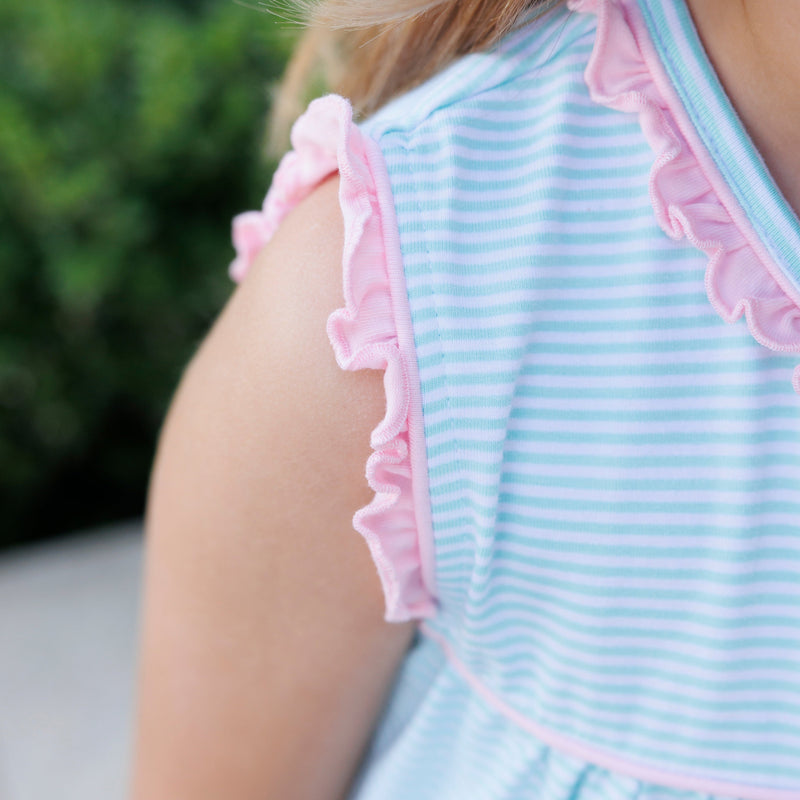 Harper Dress- Mint Stripe with Pink