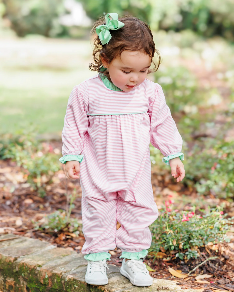 Annie Romper - Light Pink Stripe/Mint- 6 Months