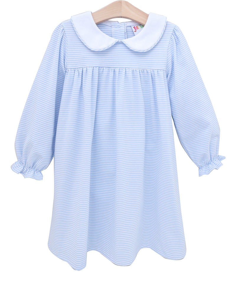 Lottie Dress - Light Blue Stripe- 2T