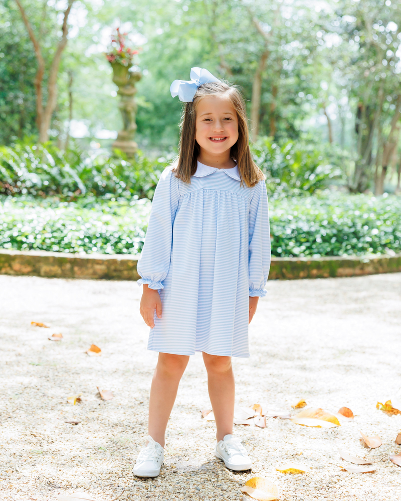 Lottie Dress - Light Blue Stripe- 2T