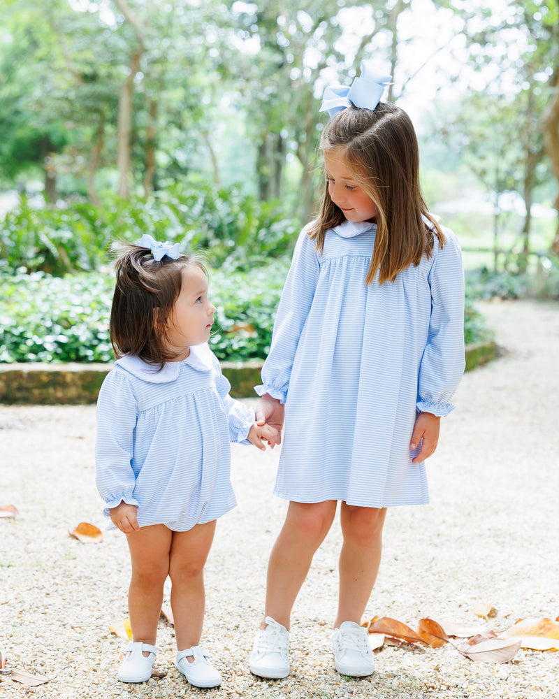 Lottie Dress - Light Blue Stripe- 2T