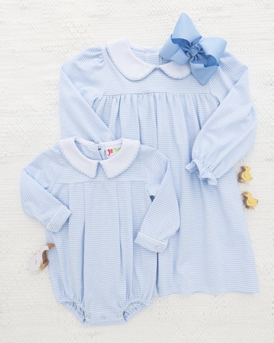 Lottie Dress - Light Blue Stripe- 2T
