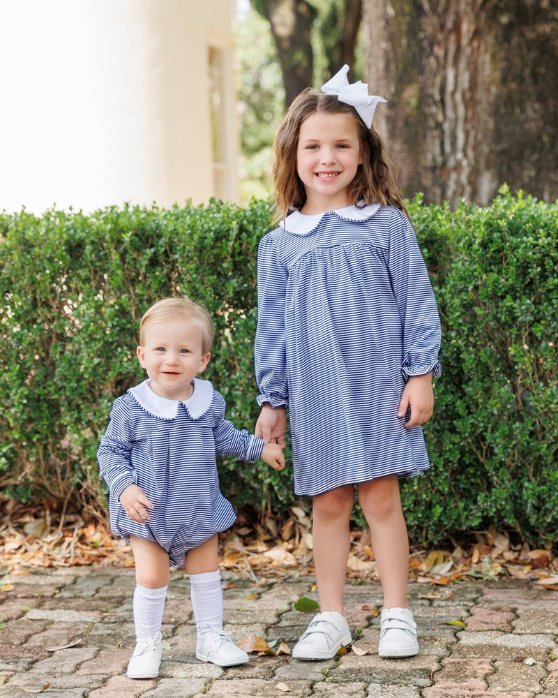 Lottie Dress - Navy Stripe- 2T