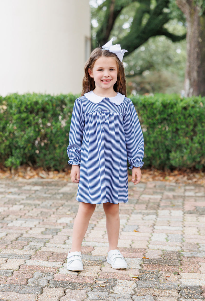 Lottie Dress - Navy Stripe- 2T