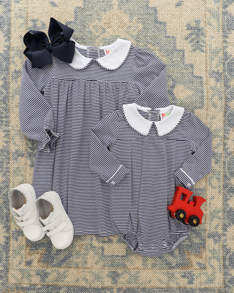 Lottie Dress - Navy Stripe- 2T
