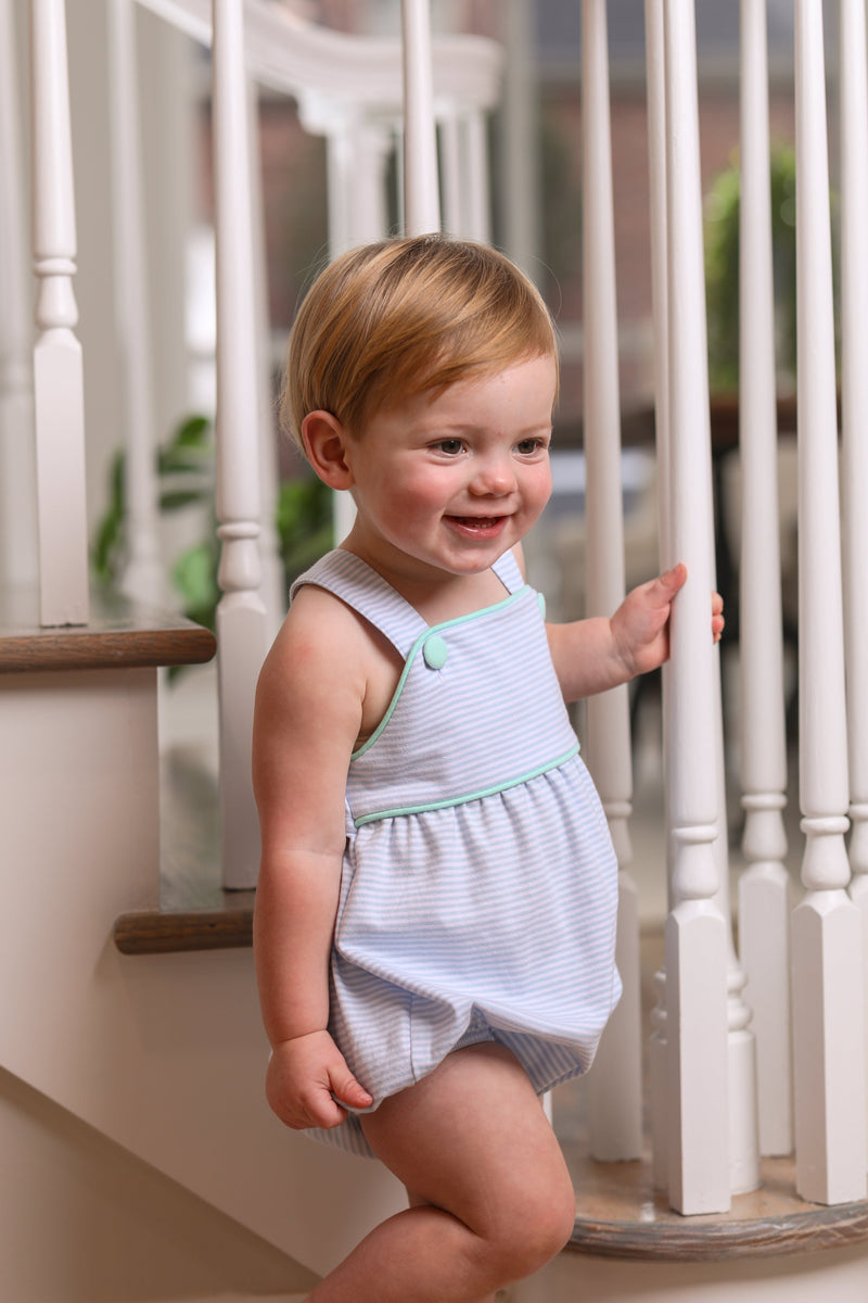 Luke Sunsuit- Light Blue Stripe and Mint