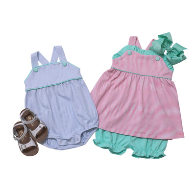 Luke Sunsuit- Light Blue Stripe and Mint