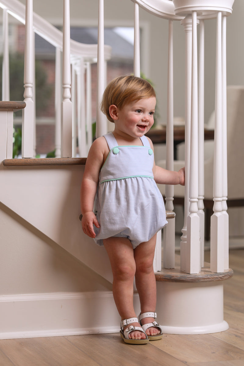 Luke Sunsuit- Light Blue Stripe and Mint