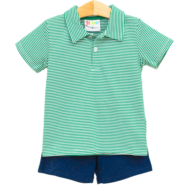 Michael Polo Green Stripe with Navy Shorts Set