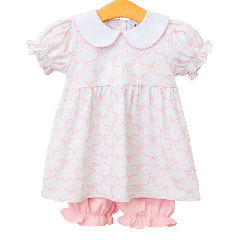 Pink Trellis Bow Charlotte Bloomer Set