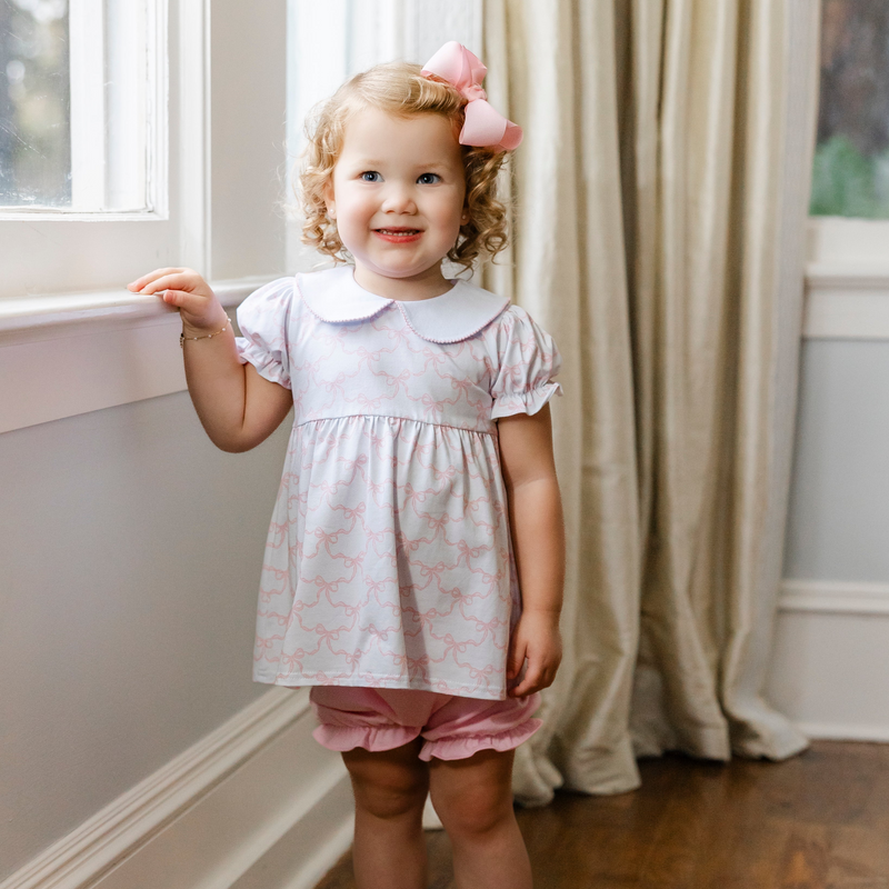 Pink Trellis Bow Charlotte Bloomer Set