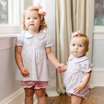 Pink Trellis Bow Charlotte Bloomer Set