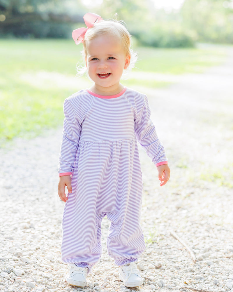 Sadie Romper - Purple Stripe/Pink- 3 Months