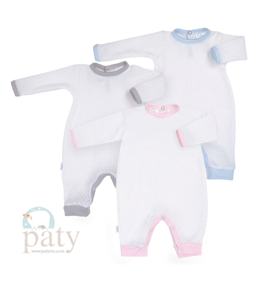 Paty Inc Longsleeve White Romper with Trim- Multiple Color Options