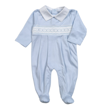 Blue Hand Smocked Pima Footie