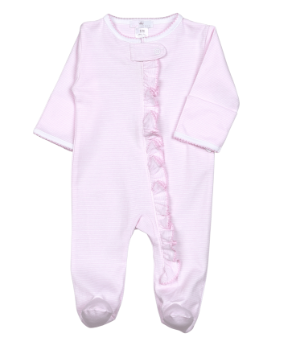 Pink Tiny Stripes Pima Zipper Footie Ruffles