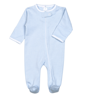 Blue Tiny Stripes Pima Zipper Footie