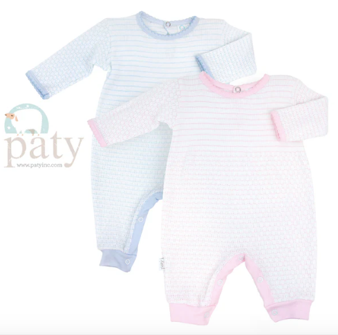 Paty Inc Pinstripe Romper with Trim- Multiple Color Options