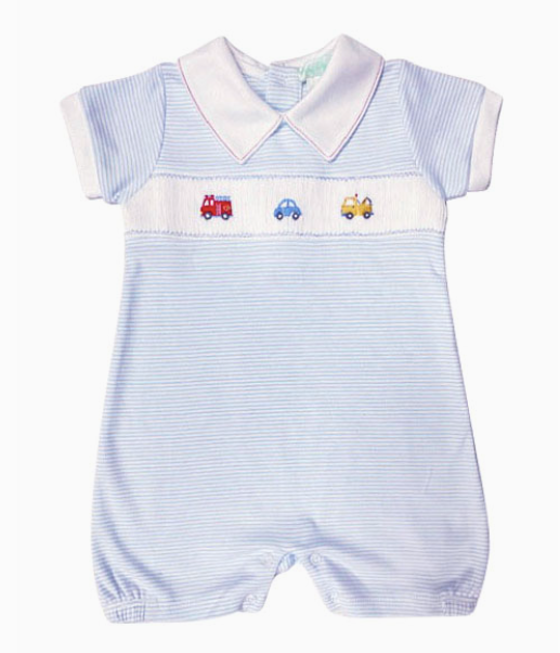 Vehicles Smocked Boys Pima Cotton Romper