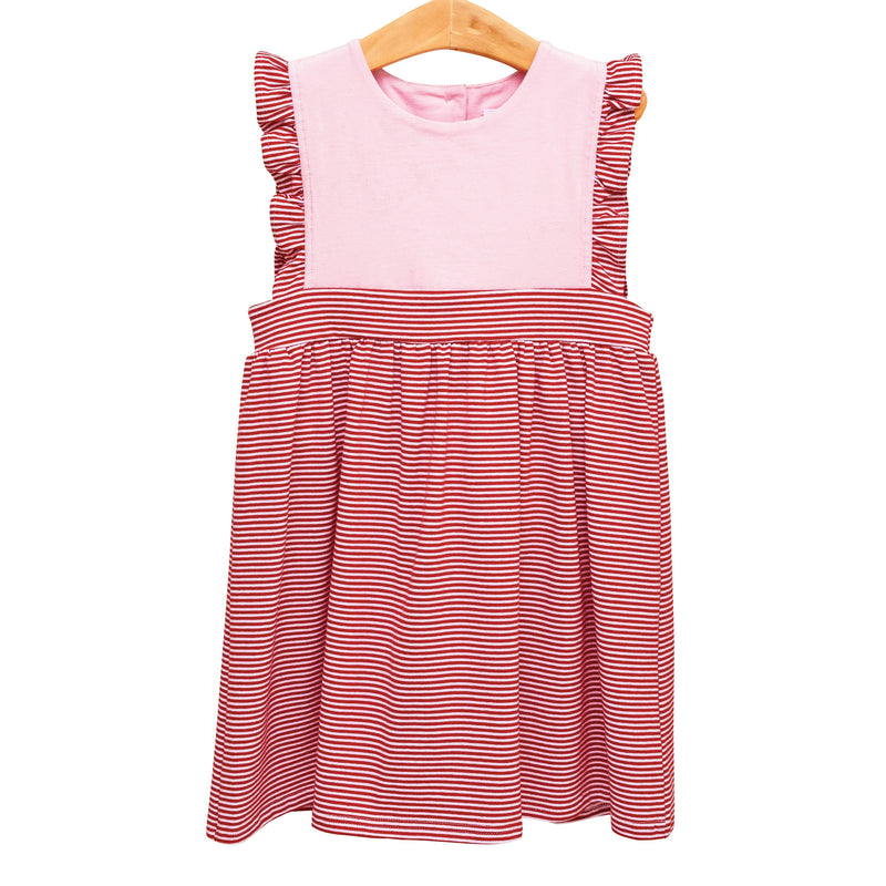 Sophia Dress- Pink with Red Stripe