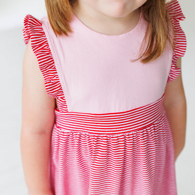 Sophia Dress- Pink with Red Stripe