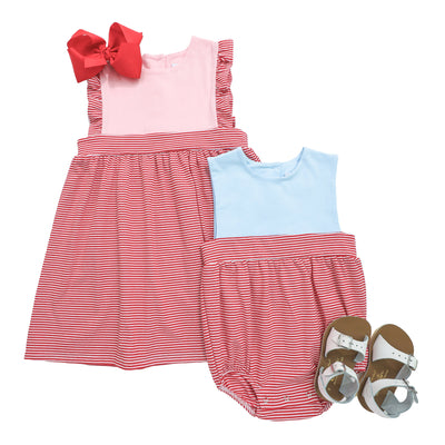 Sophia Dress- Pink with Red Stripe