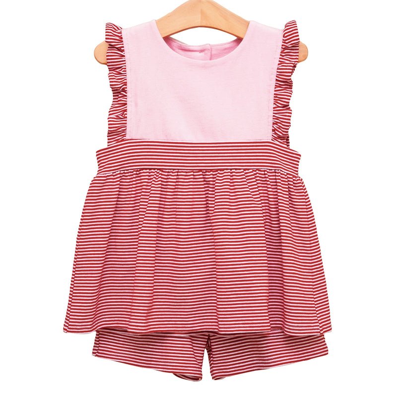 Sophia Short Set- Pink with Red Stripe