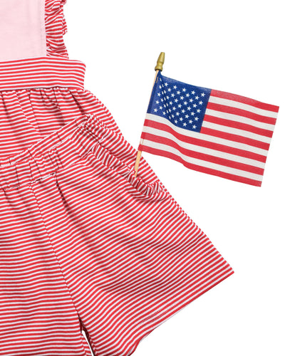 Sophia Short Set- Pink with Red Stripe