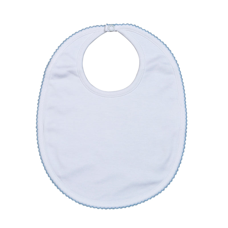 White Pima Bib (Pink and Blue Trim)