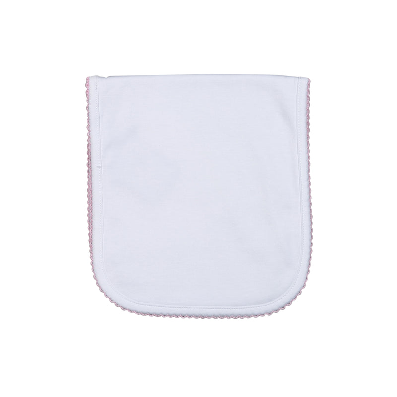 White Pima Burp Cloth (Pink or Blue Trim)