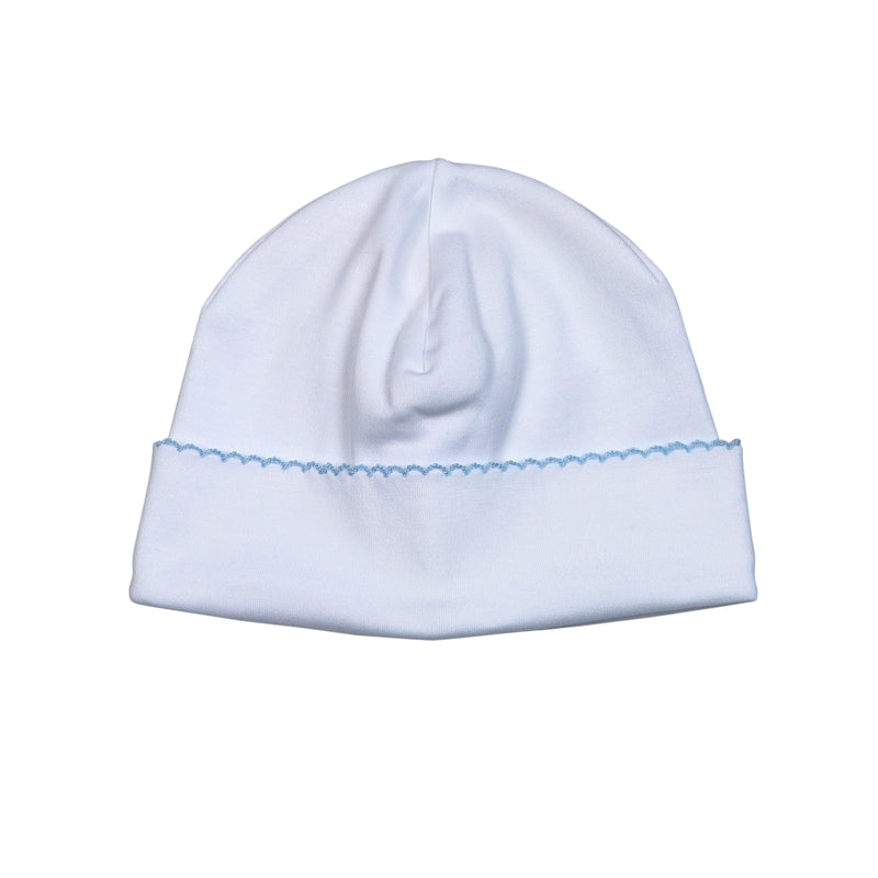 White Pima Hat Blue Trim